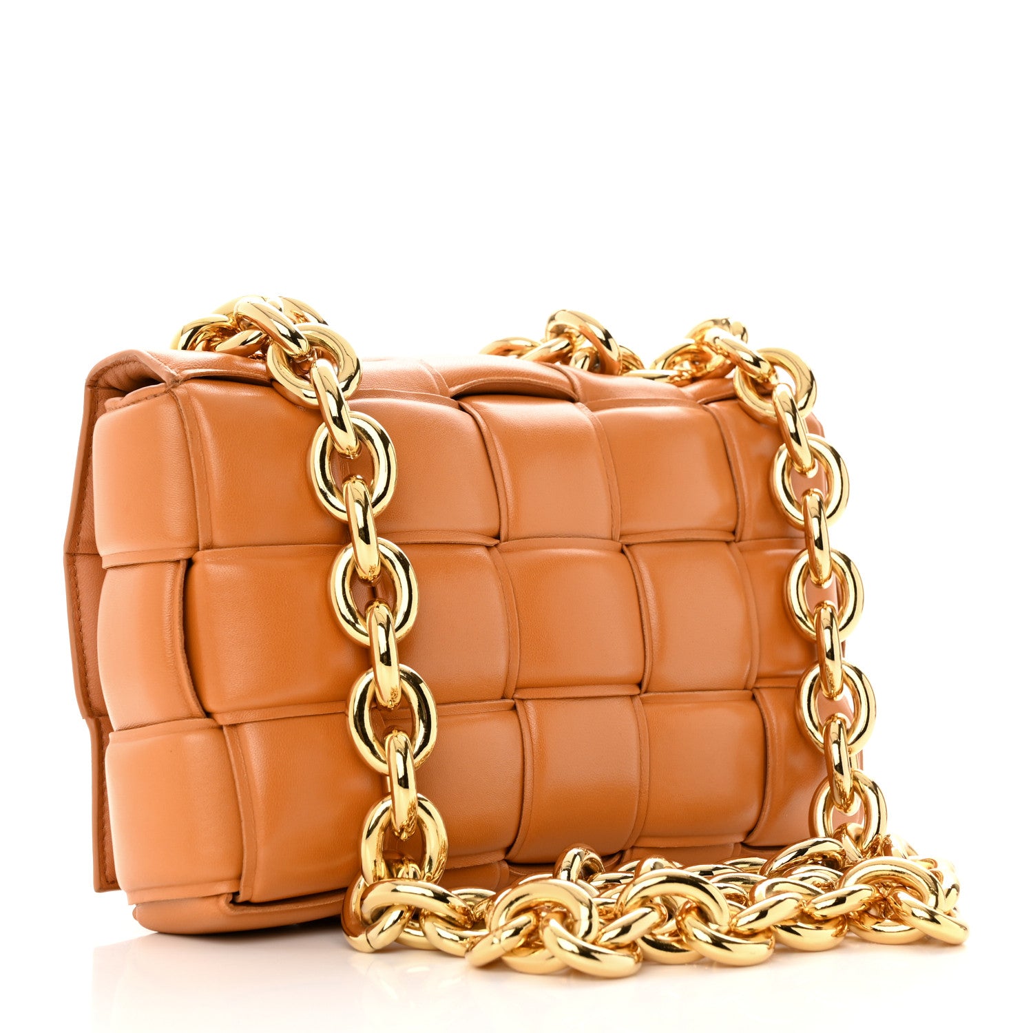 Bottega Veneta Lambskin Maxi Intreccio Padded Chain Cassette Crossbody Bag Caramel 3 of 12