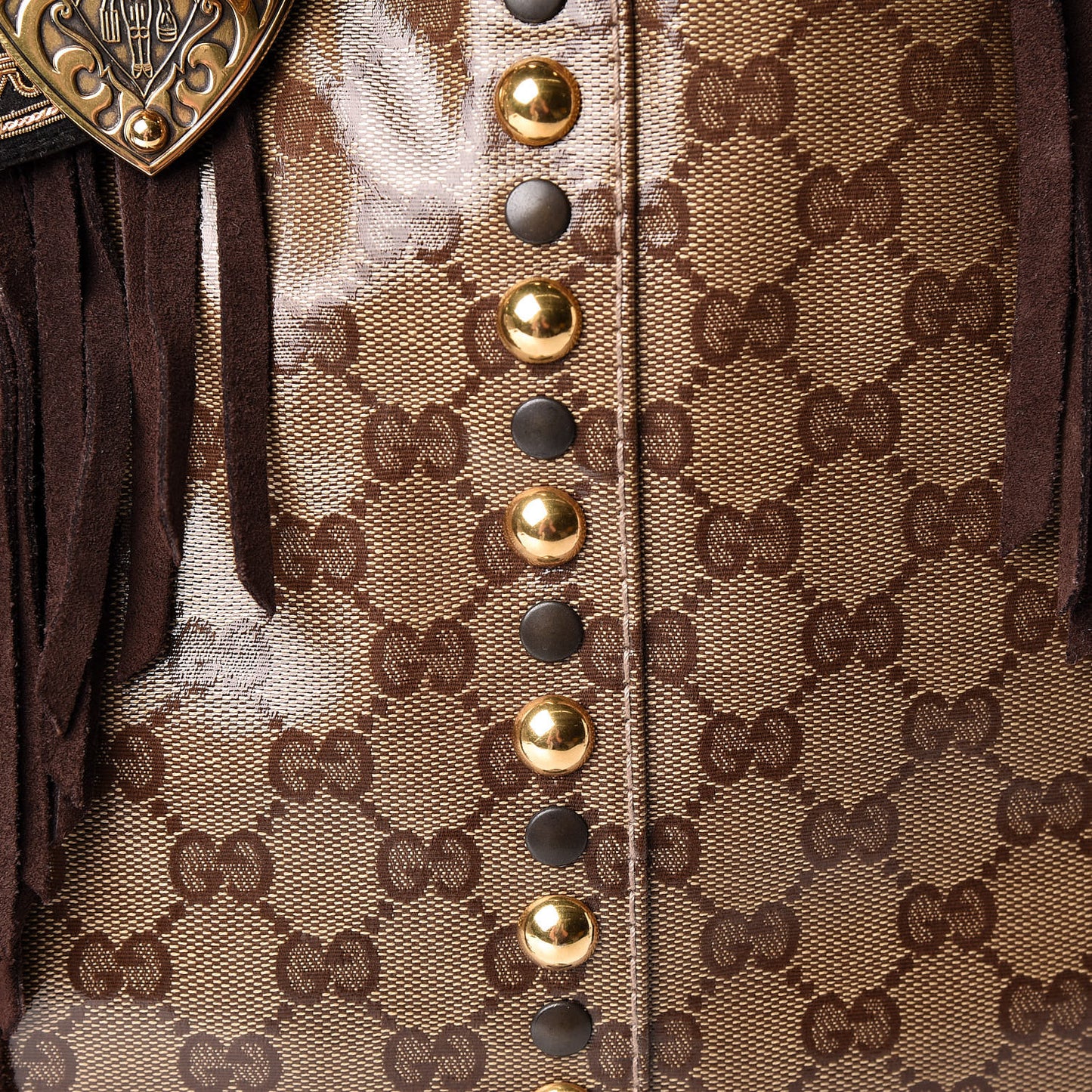 Crystal Monogram Fringe Babouska Satchel Brown