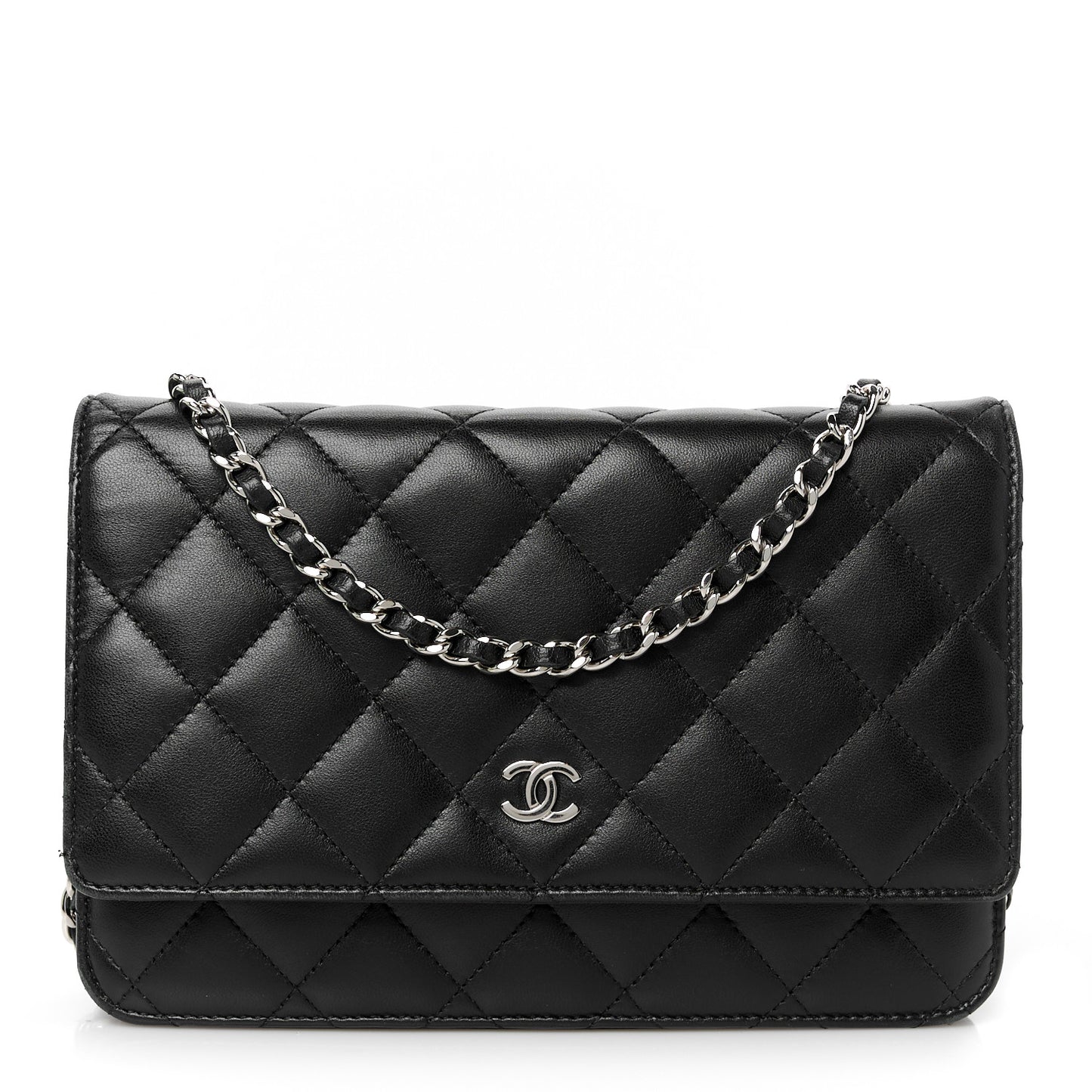 Lambskin Quilted Wallet On Chain WOC Black
