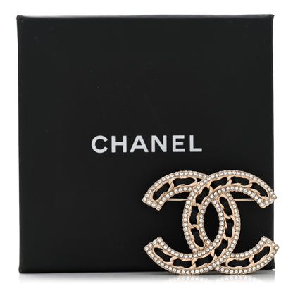 Chanel Lambskin Crystal CC Chain Brooch Black Gold 5 of 5