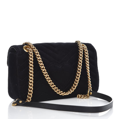 Gucci Velvet Matelasse Marquise Crystals Embroidered Small GG Marmont Shoulder Bag Black 3 of 7