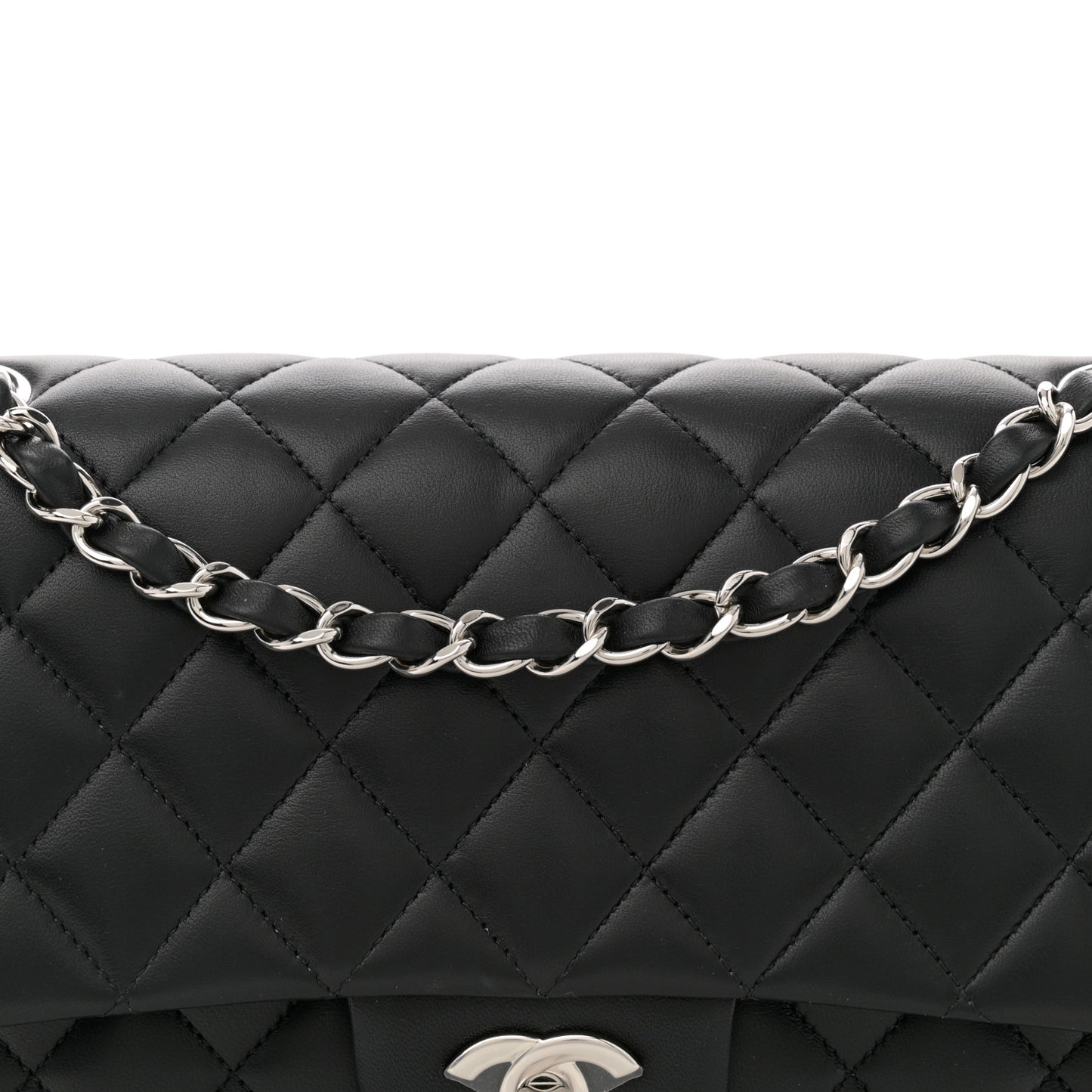 Lambskin Quilted Medium Double Flap Black