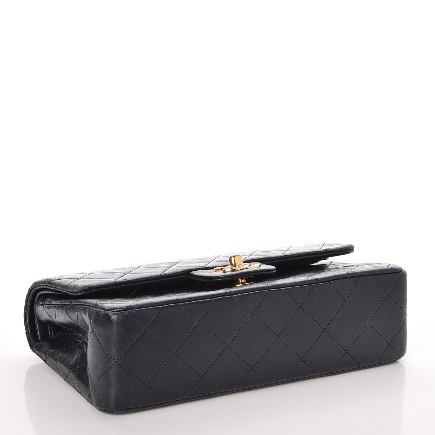 Lambskin Quilted Small Double Flap Navy