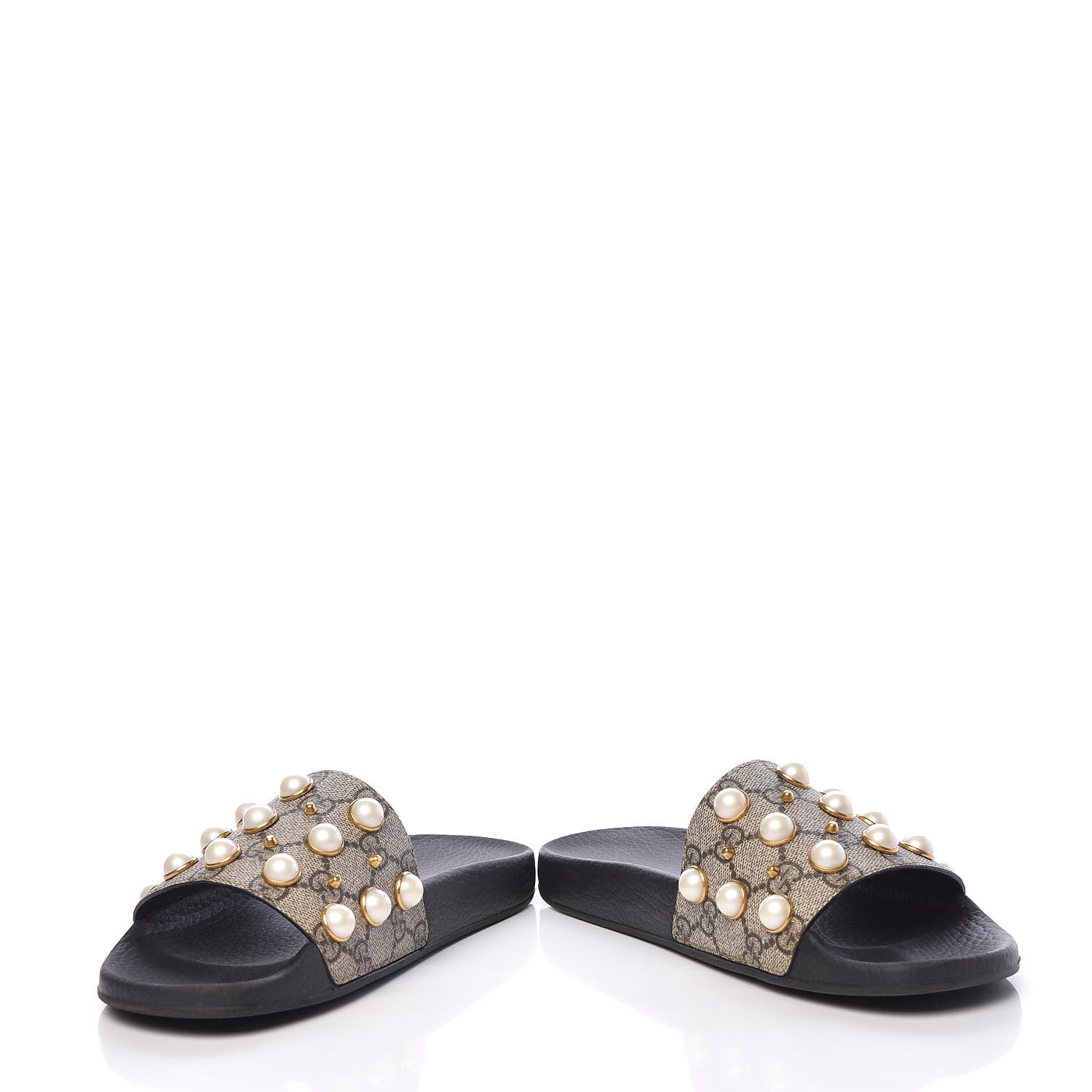 Gucci GG Supreme Monogram Pearls Slide Sandals 38 Beige 5 of 11