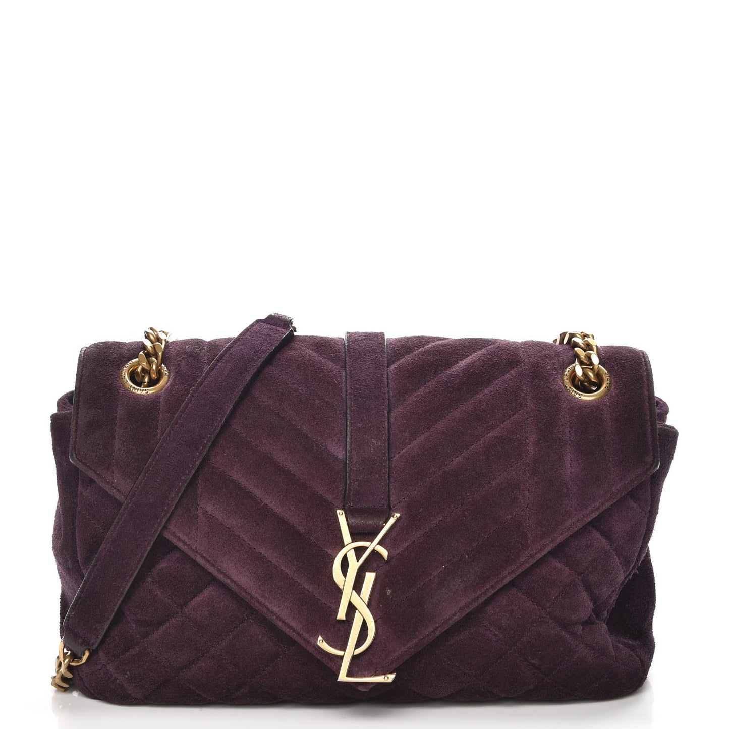 Suede Medium Tri-Quilt Monogram Medium College Bag Prune