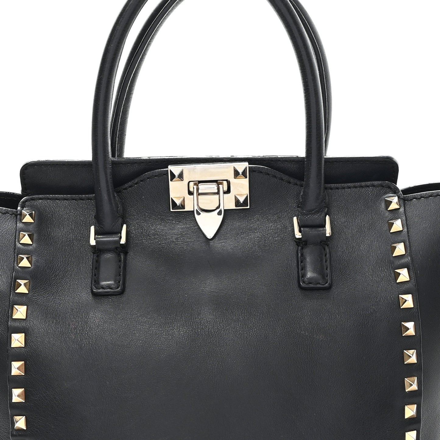 Vitello Small Rockstud Double Handle Tote Black