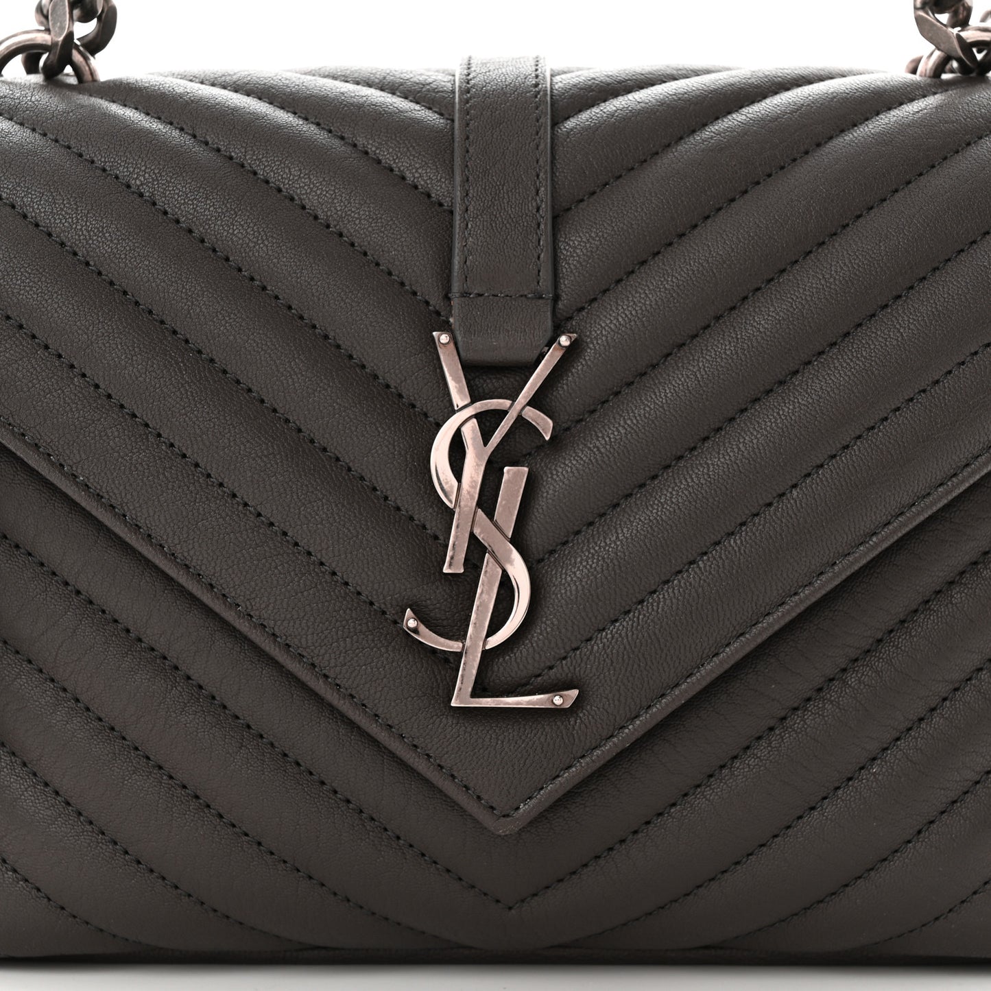 Sheepskin Matelasse Chevron Monogram Medium College Bag Asphalt