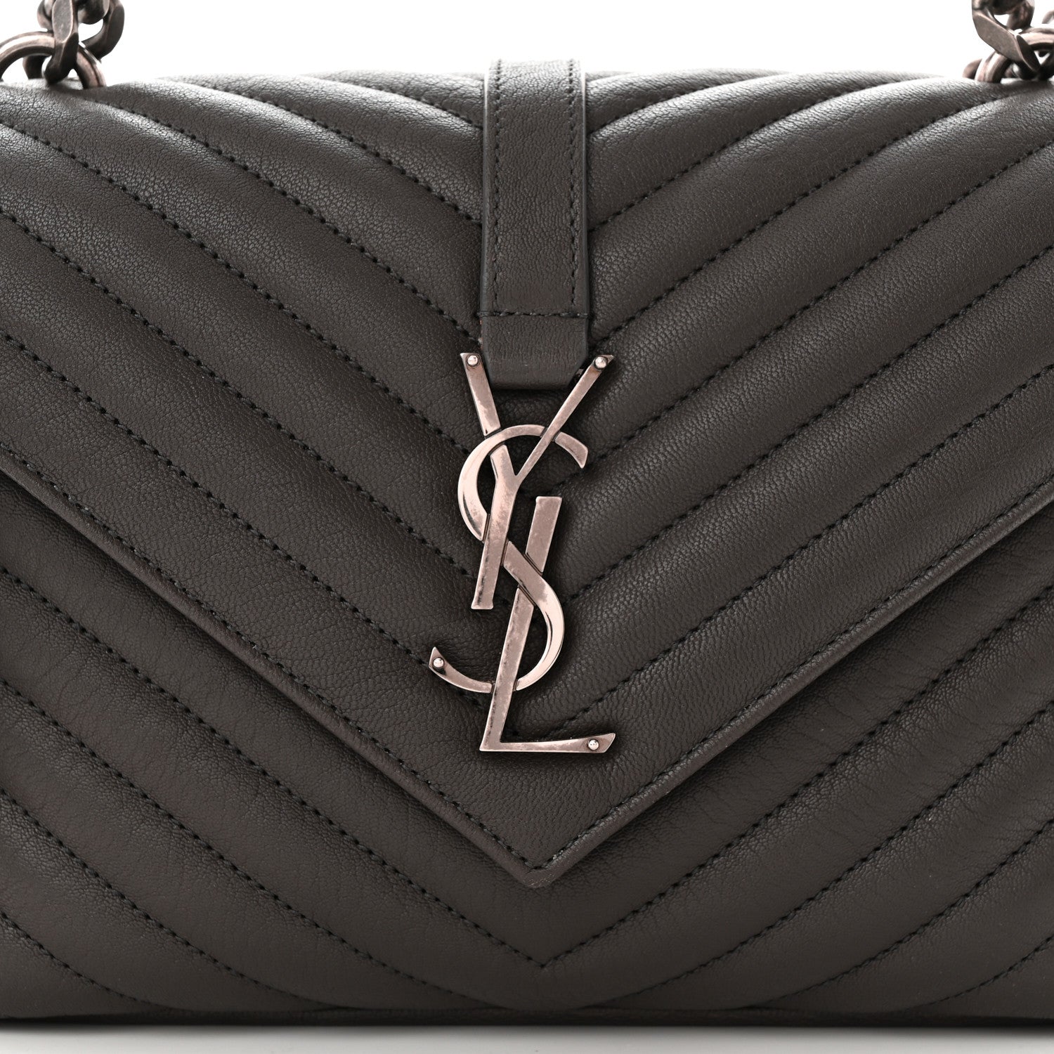 Saint Laurent Sheepskin Matelasse Chevron Monogram Medium College Bag Asphalt 8 of 15