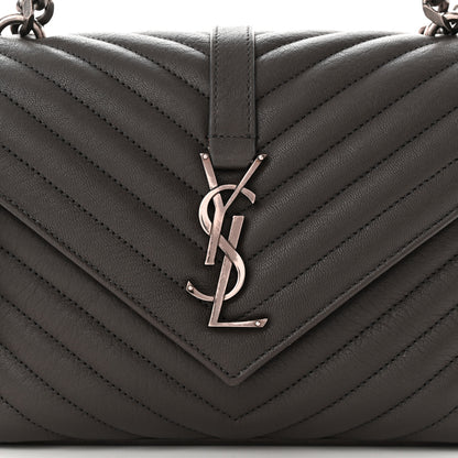 Saint Laurent Sheepskin Matelasse Chevron Monogram Medium College Bag Asphalt 8 of 15