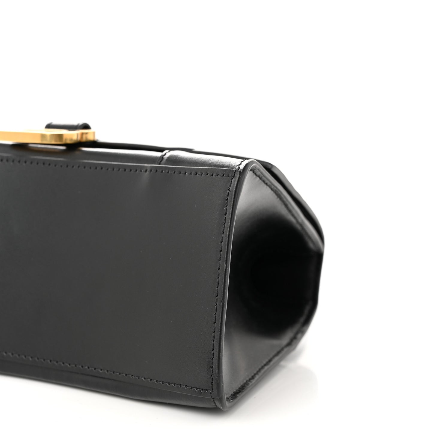 Shiny Box Calfskin Small Hourglass Top Handle Bag Black