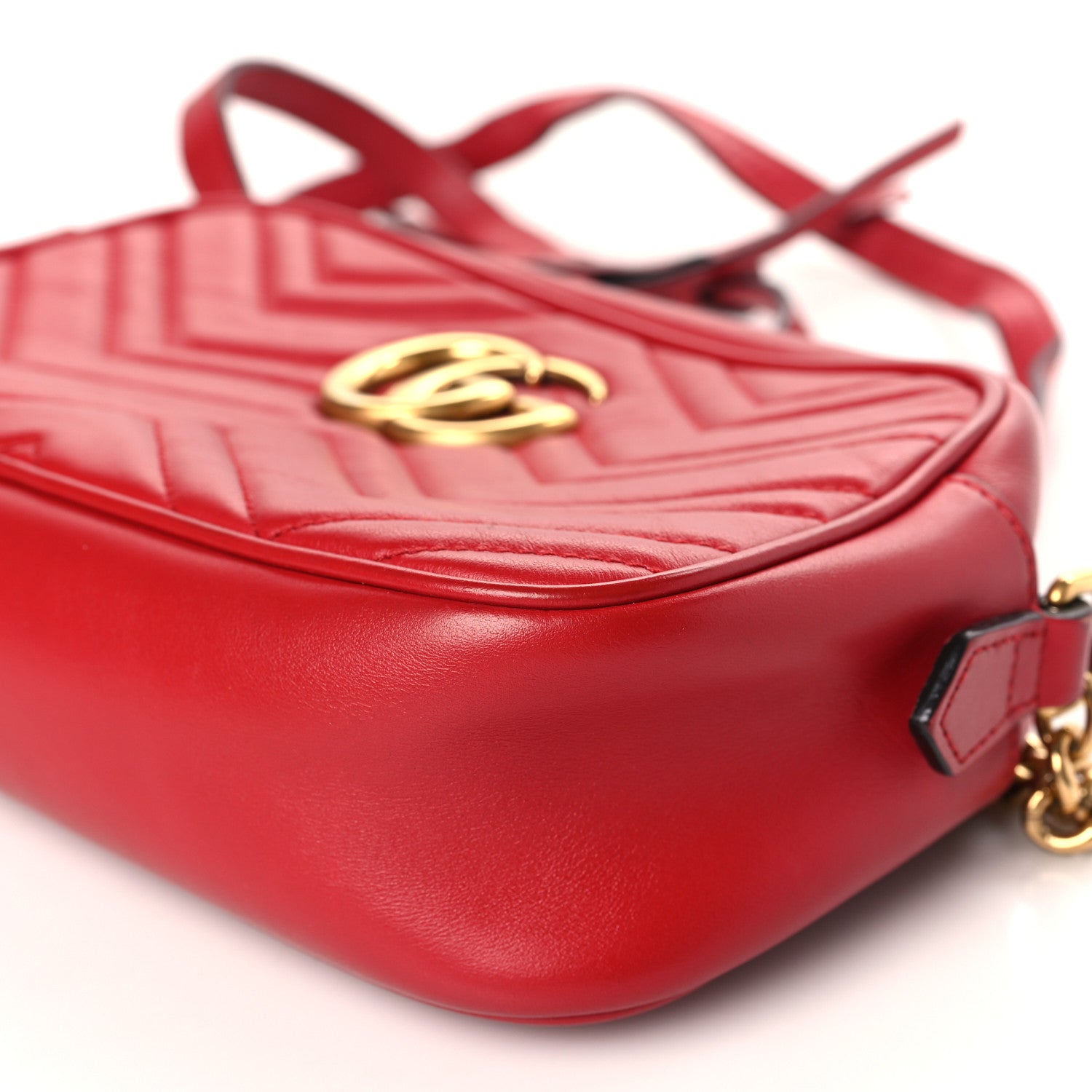Gucci Calfskin Matelasse Small GG Marmont Chain Shoulder Bag Hibiscus Red 9 of 10