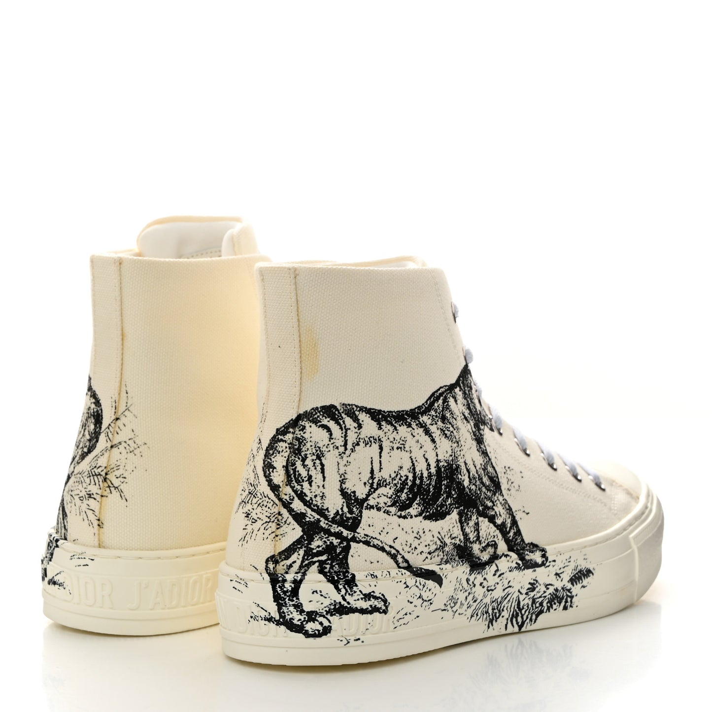 Canvas Embroidered Walk'In Dior Tiger Print High Top Sneakers 37.5 White
