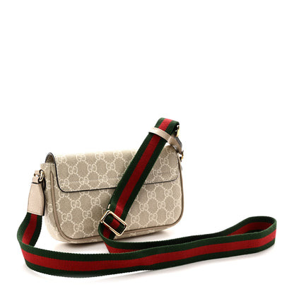 Gucci GG Supreme Monogram Textured Dollar Calfskin Web Mini Ophidia Envelope Shoulder Bag Beige Mystic White Oatmeal 3 of 11