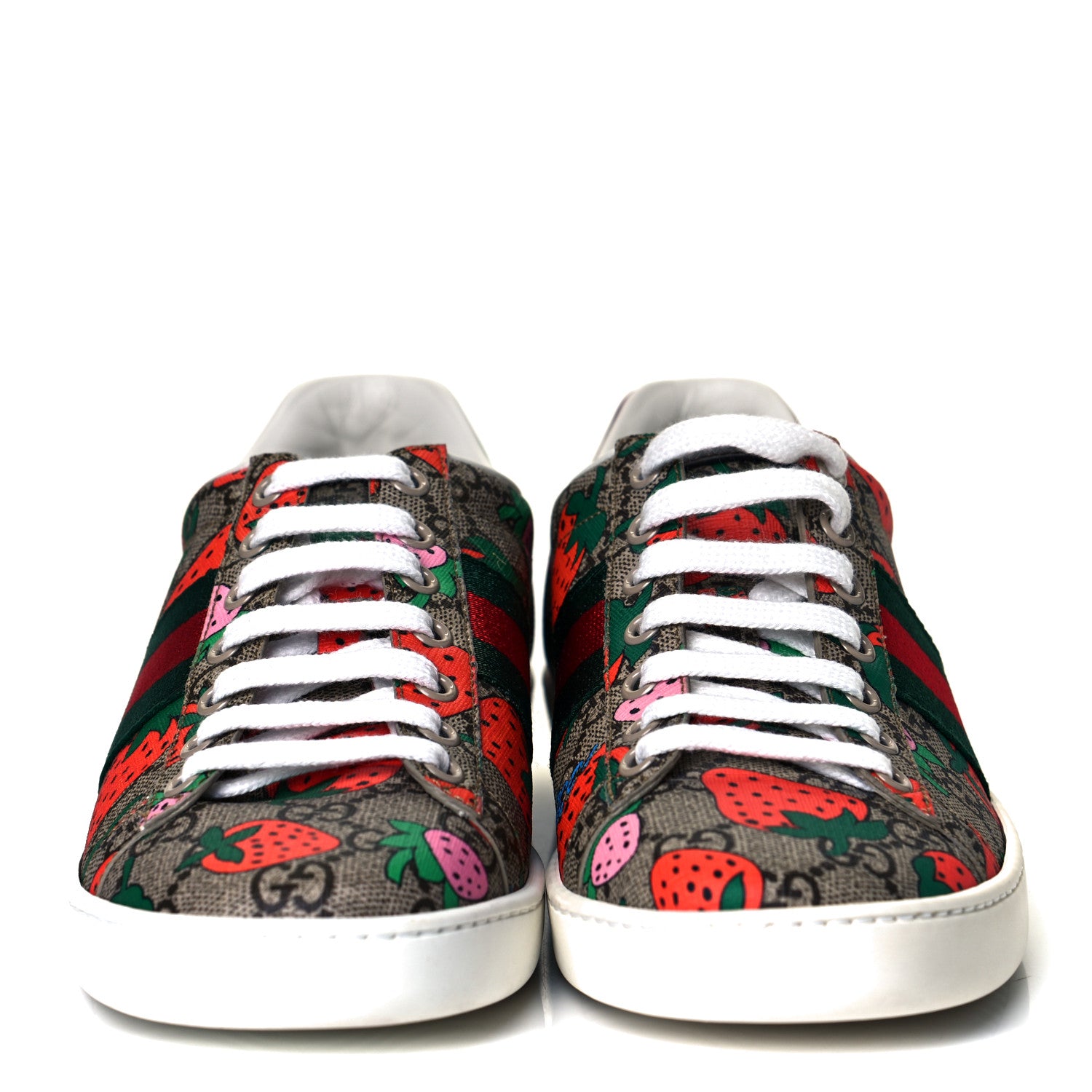 Gucci GG Supreme Monogram Strawberry Web Womens Ace Sneakers 36.5 Beige Multicolor Red Green 2 of 9