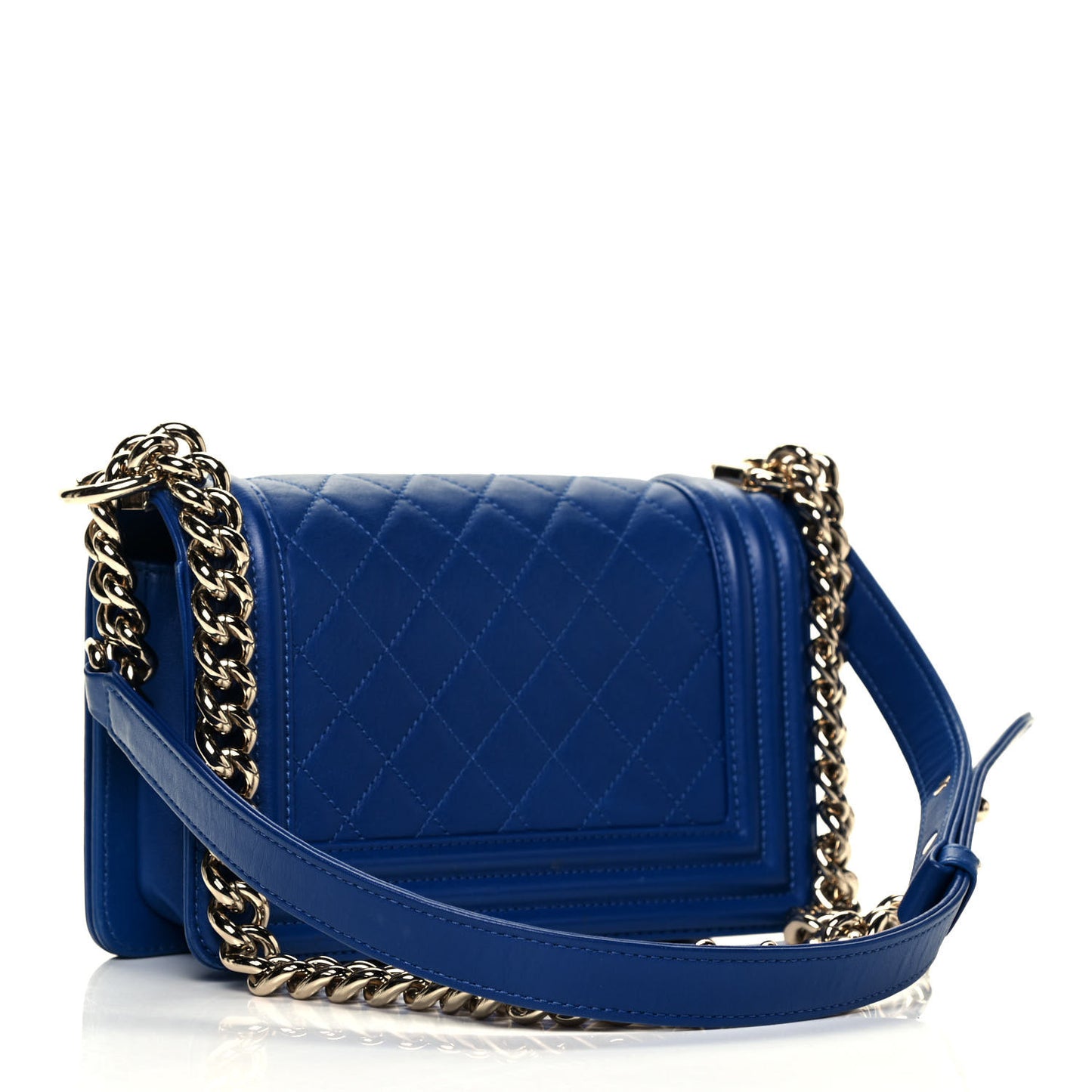 Calfskin Quilted Small Boy Flap Blue
