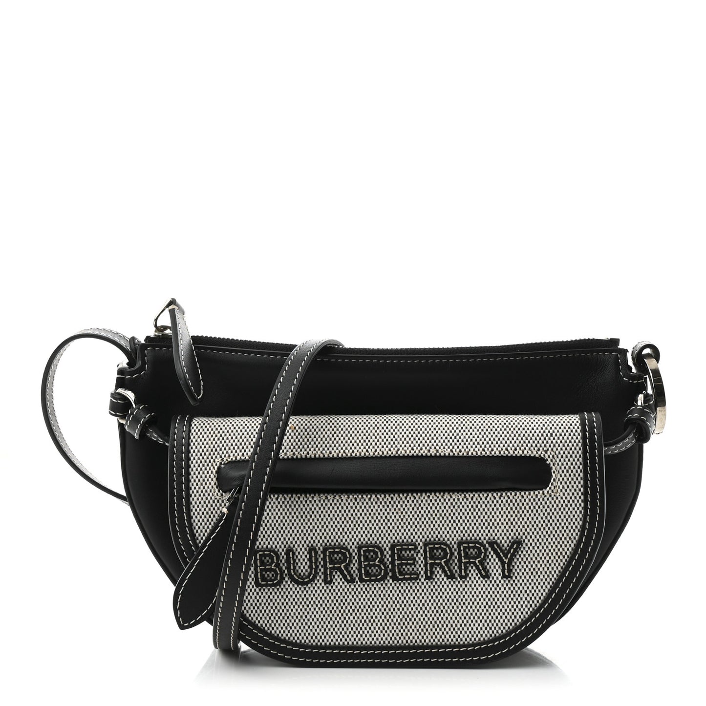 Canvas Horseferry Print Double Olympia Shoulder Bag Black