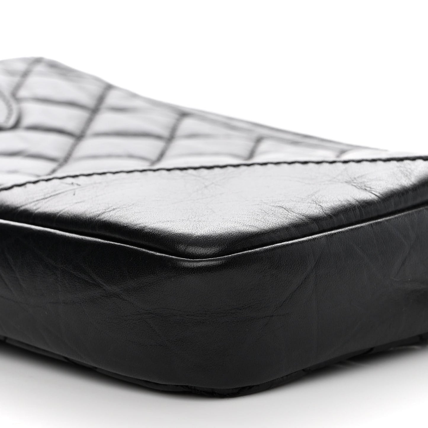 Aged Calfskin Quilted Cotton Club Pochette Black
