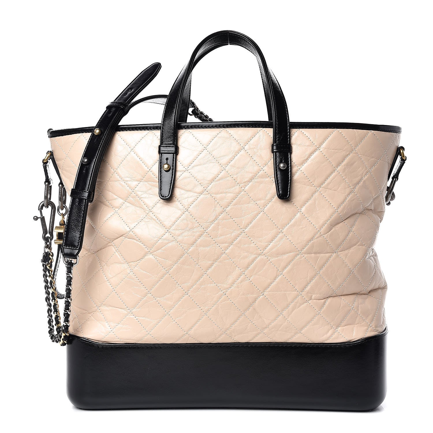Chanel Aged Calfskin Quilted Large Gabrielle Shopping Tote Beige Black 1 of 10