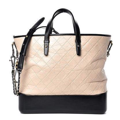 Chanel Aged Calfskin Quilted Large Gabrielle Shopping Tote Beige Black 1 of 10