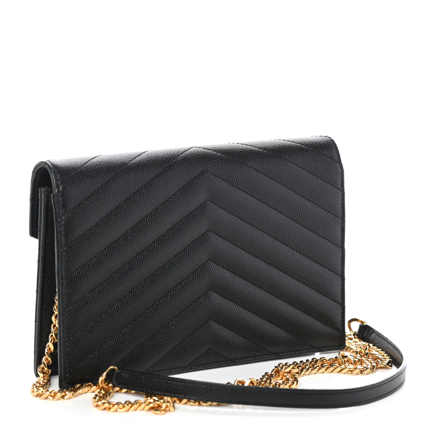 Saint Laurent Grain De Poudre Matelasse Chevron Monogram Envelope Chain Wallet Black 3 of 8