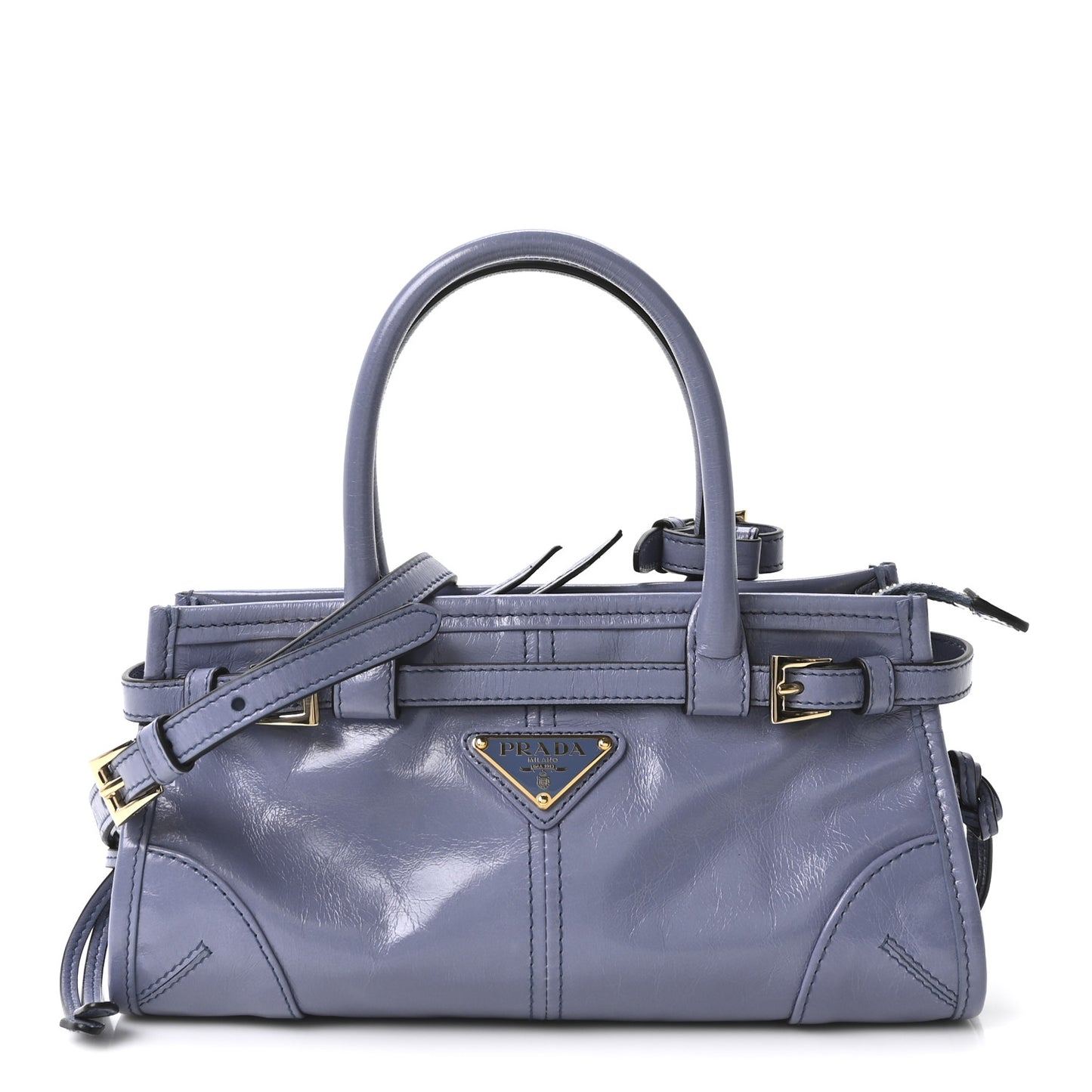 Glossy Calfskin Triangle Mini Bonnie Shoulder Bag Aviation Blue