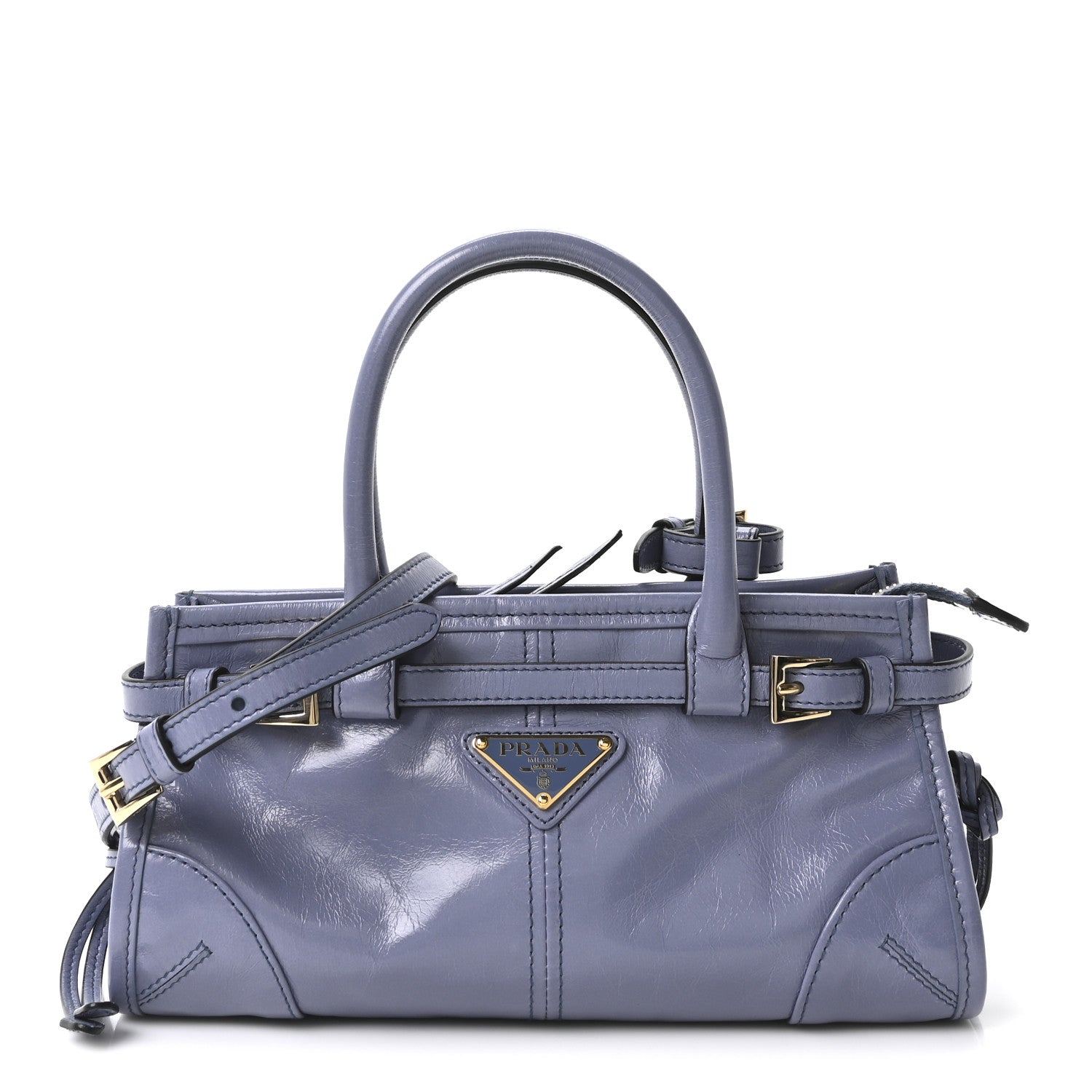 Prada Glossy Calfskin Triangle Mini Bonnie Shoulder Bag Aviation Blue 1 of 10