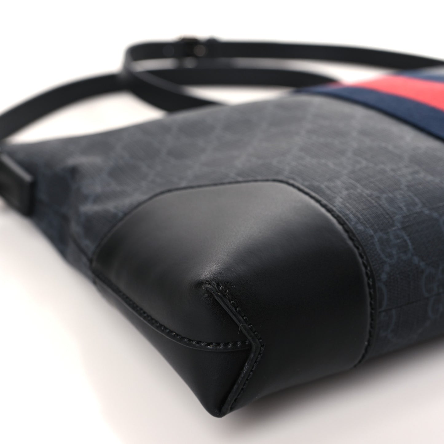 Soft GG Supreme Monogram Appia Calfskin Web East West Messenger Bag Black Grey