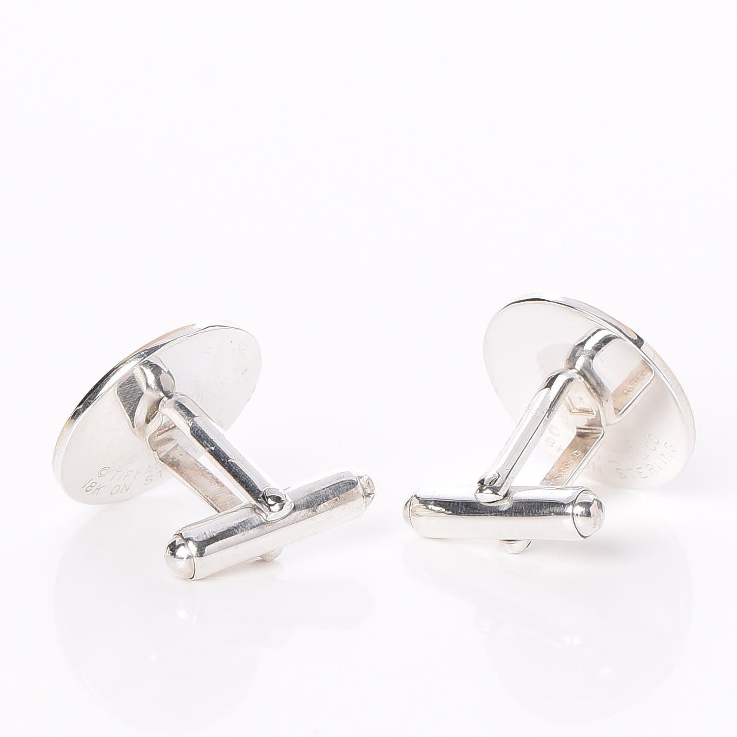 Tiffany 18K Yellow Gold Sterling Silver Circle Cufflinks 3 of 5