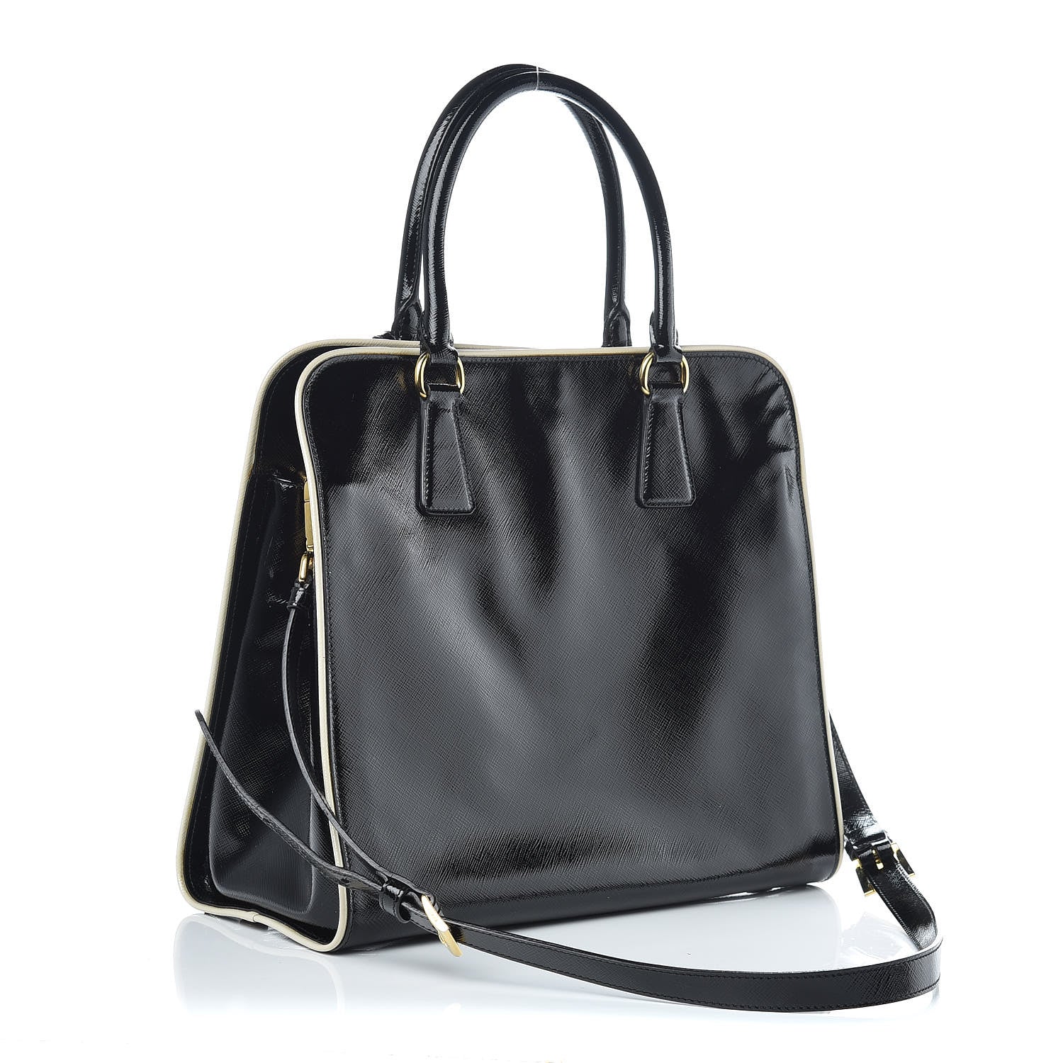 Prada Saffiano Vernice Shopping Tote Black White 3 of 12