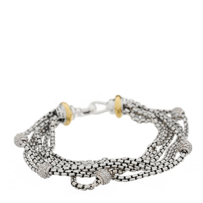 David Yurman Sterling Silver 18K Yellow Gold Diamond Pave Bead Multi Strand Bracelet 1 of 3
