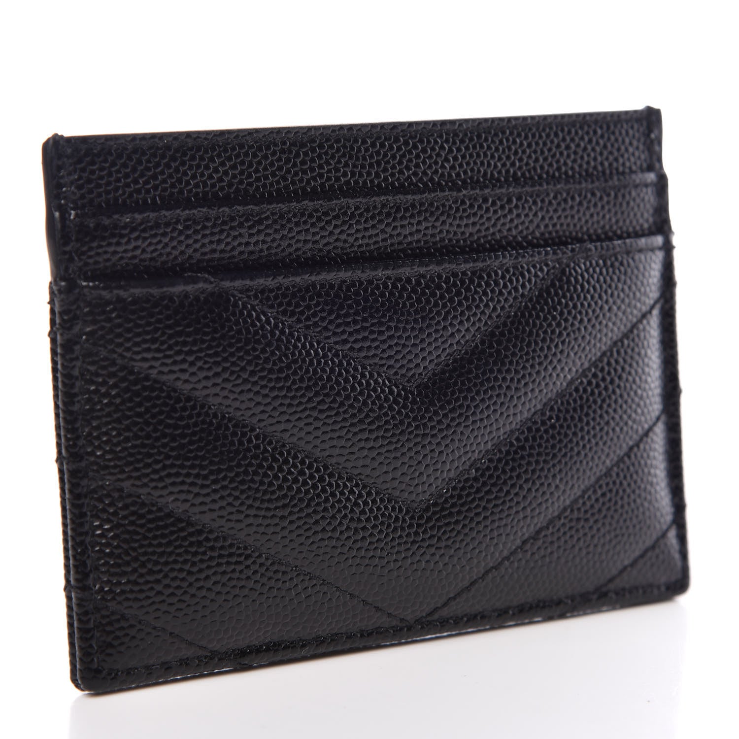 Saint Laurent Grain De Poudre Matelasse Chevron Monogram Credit Card Case Black 3 of 7