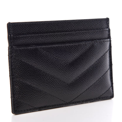 Saint Laurent Grain De Poudre Matelasse Chevron Monogram Credit Card Case Black 3 of 7