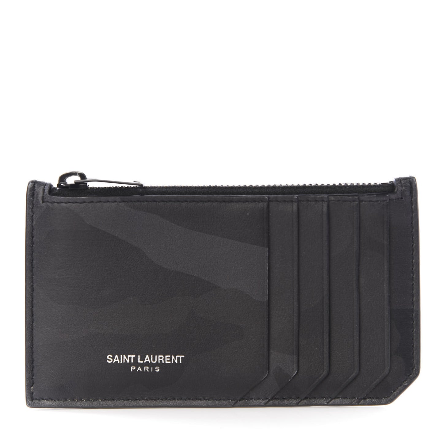 Calfskin Camouflage 5 Fragments Zip Pouch Card Holder Black Grey