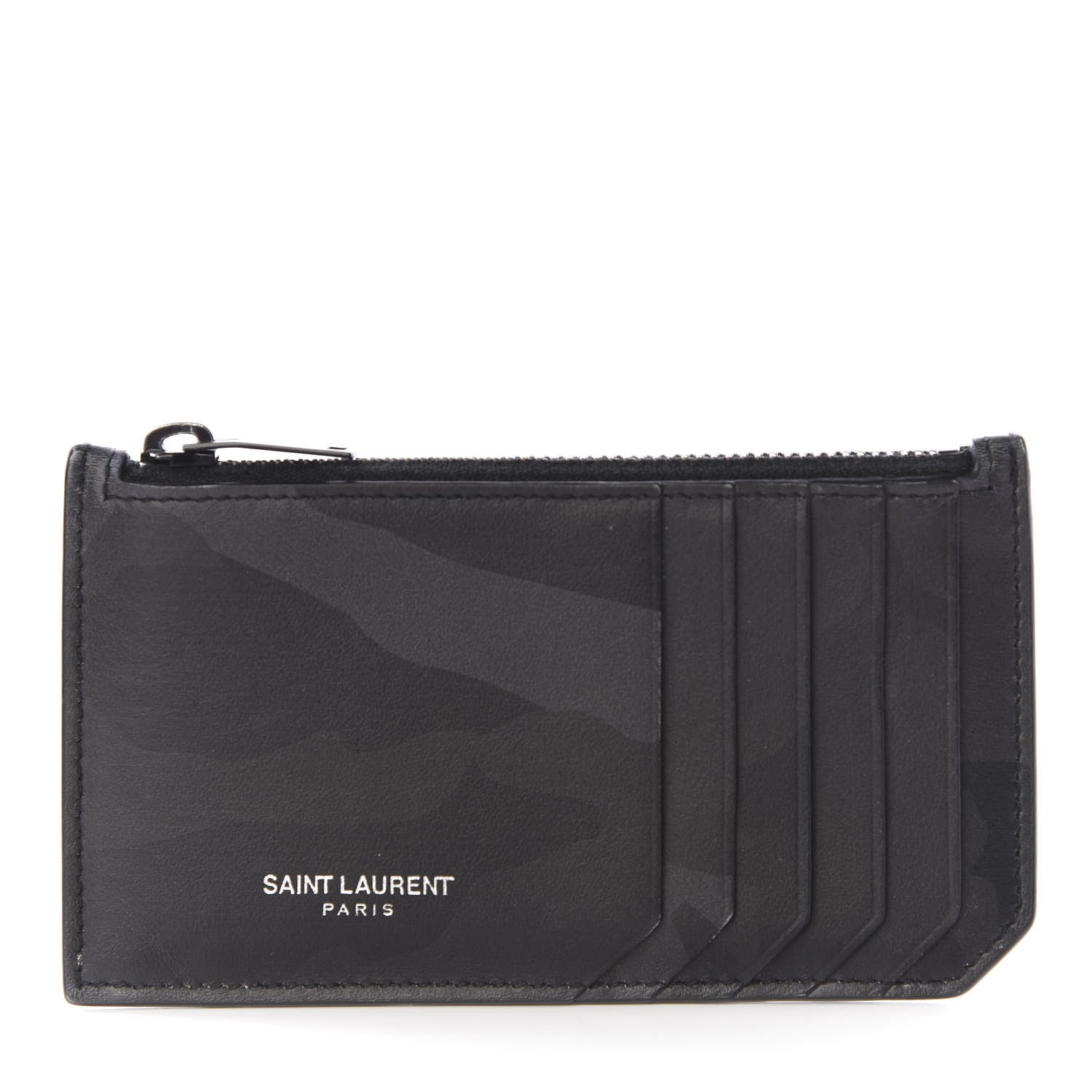 Saint Laurent Calfskin Camouflage 5 Fragments Zip Pouch Card Holder Black Grey 1 of 6