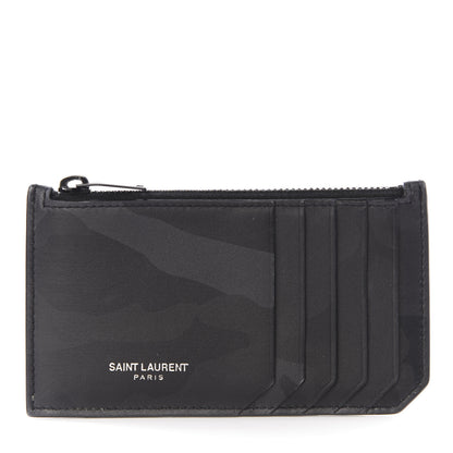 Saint Laurent Calfskin Camouflage 5 Fragments Zip Pouch Card Holder Black Grey 1 of 6