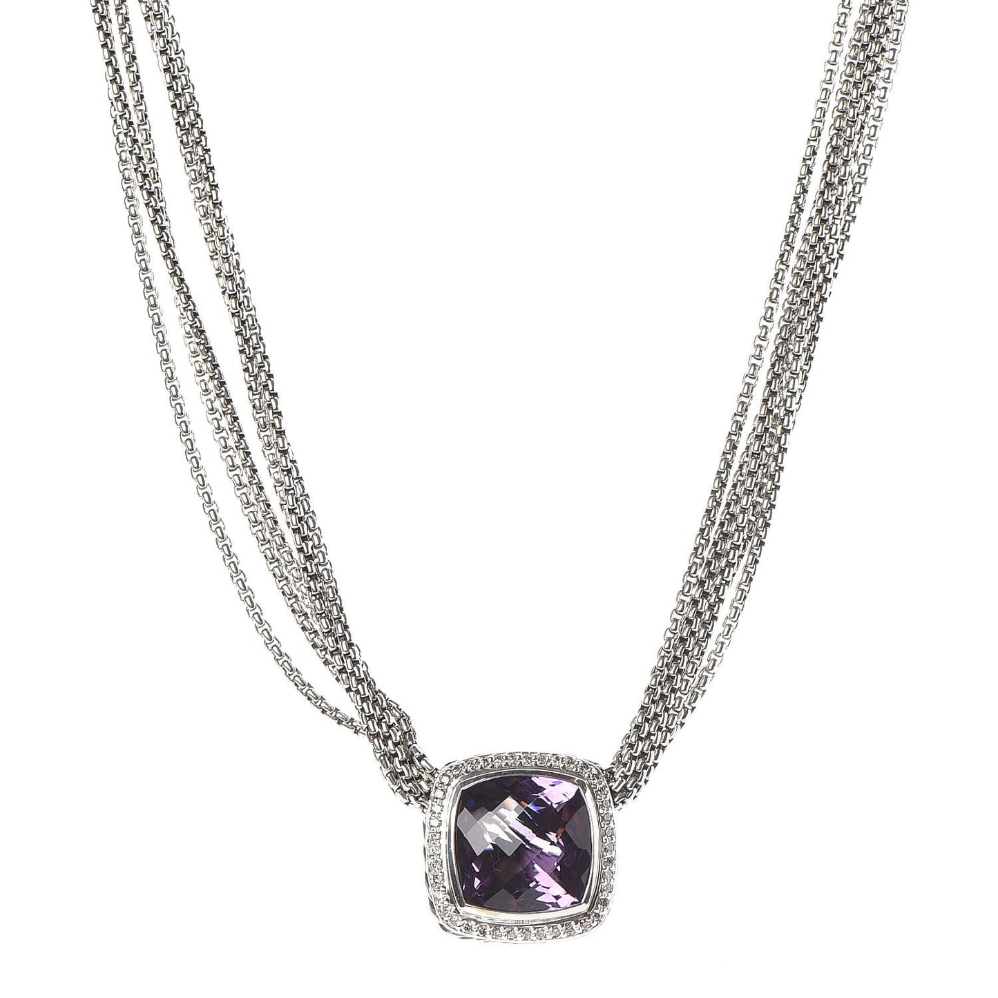Sterling Silver Diamond Amethyst 14mm Albion Pendant Necklace