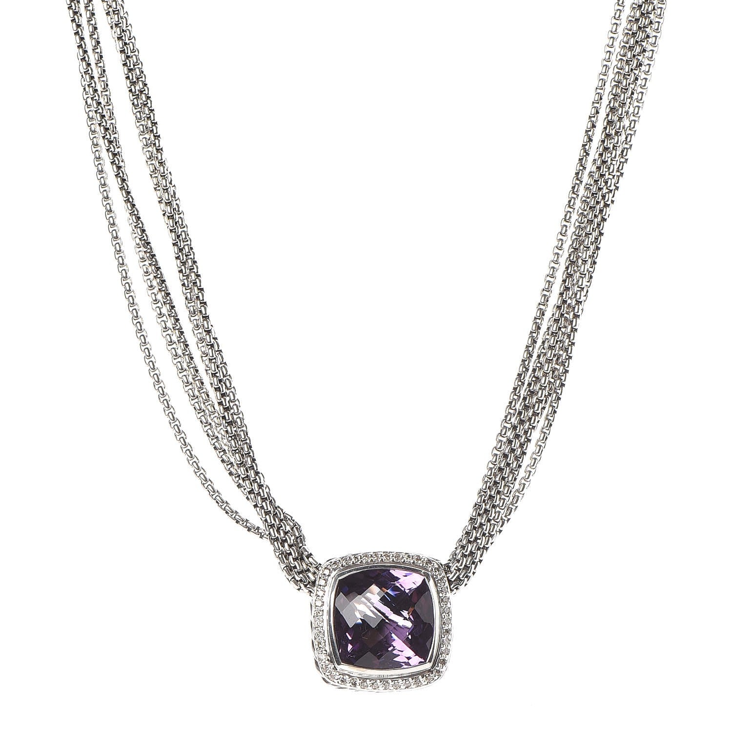 David Yurman Sterling Silver Diamond Amethyst 14mm Albion Pendant Necklace 1 of 7
