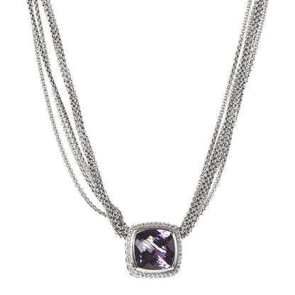 David Yurman Sterling Silver Diamond Amethyst 14mm Albion Pendant Necklace 1 of 7