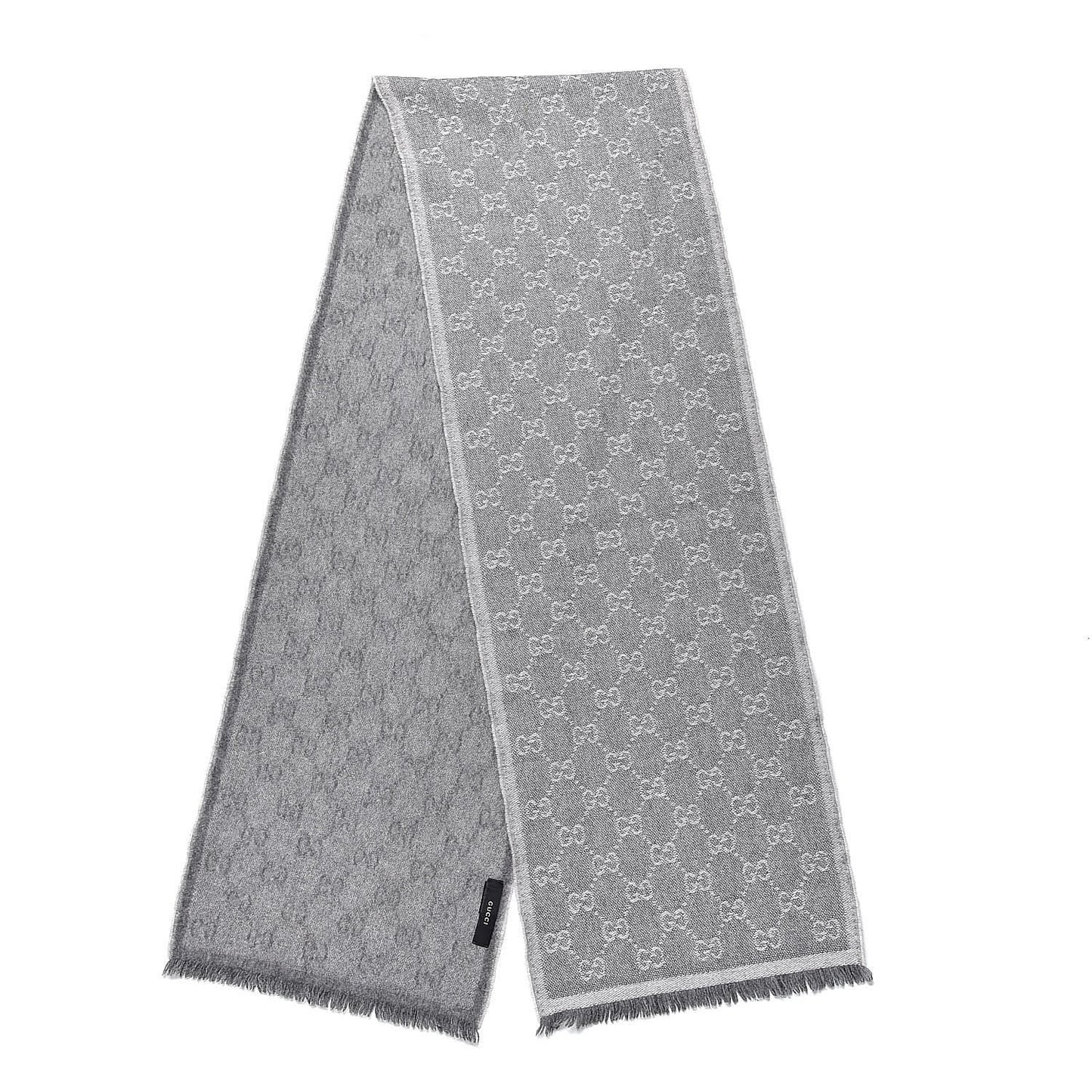 Wool Angora Monogram Fringe Scarf Gray