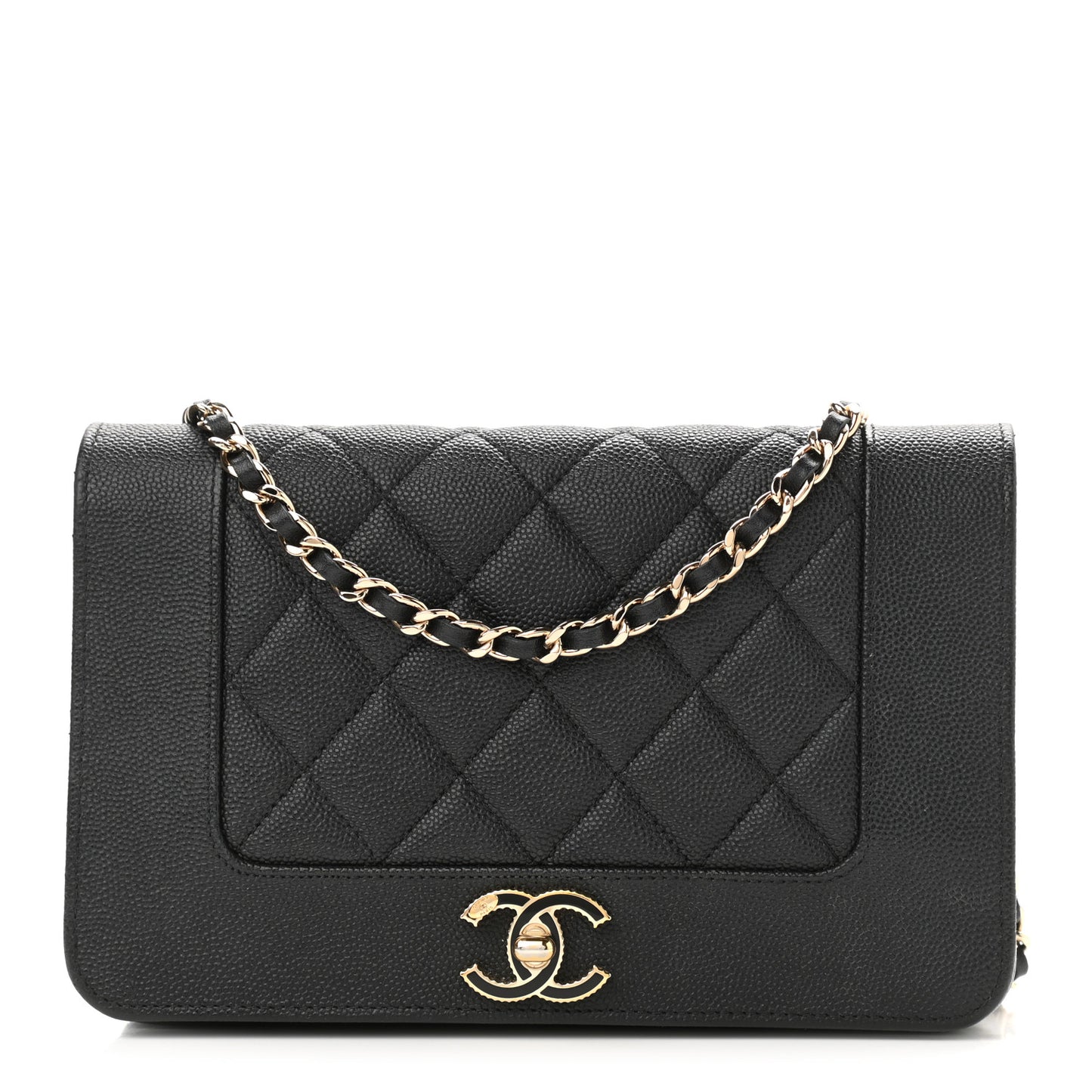 Caviar Quilted Vintage Mademoiselle Wallet On Chain WOC Black