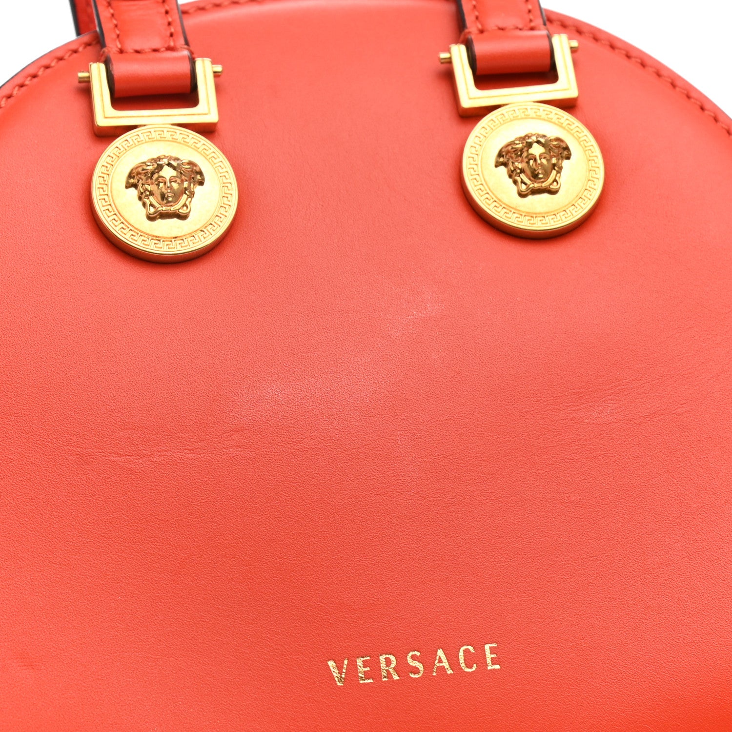 Versace Calfskin Small Medallion Tribute Bowling Bag Orange 11 of 13