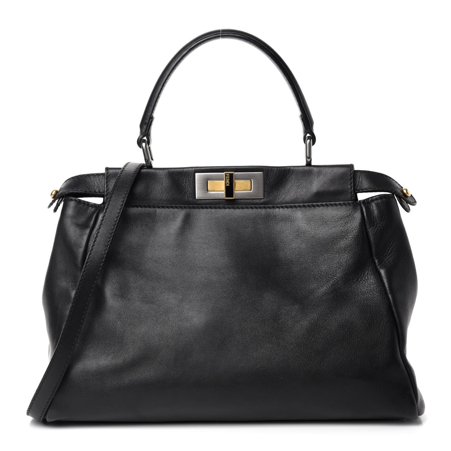 Fendi Vitello Suede Medium Peekaboo Iconic Satchel Black 1 of 12