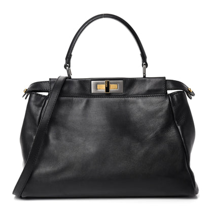 Fendi Vitello Suede Medium Peekaboo Iconic Satchel Black 1 of 12