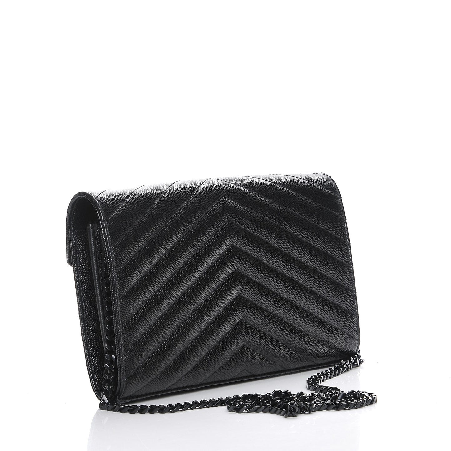 Grain De Poudre Matelasse Chevron Monogram Chain Wallet Black
