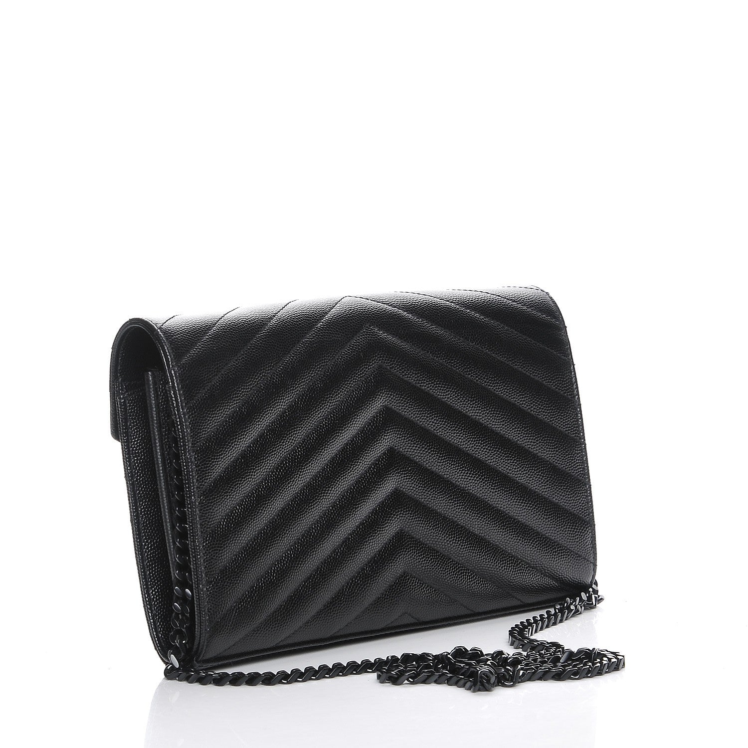 Saint Laurent Grain De Poudre Matelasse Chevron Monogram Chain Wallet Black 3 of 9