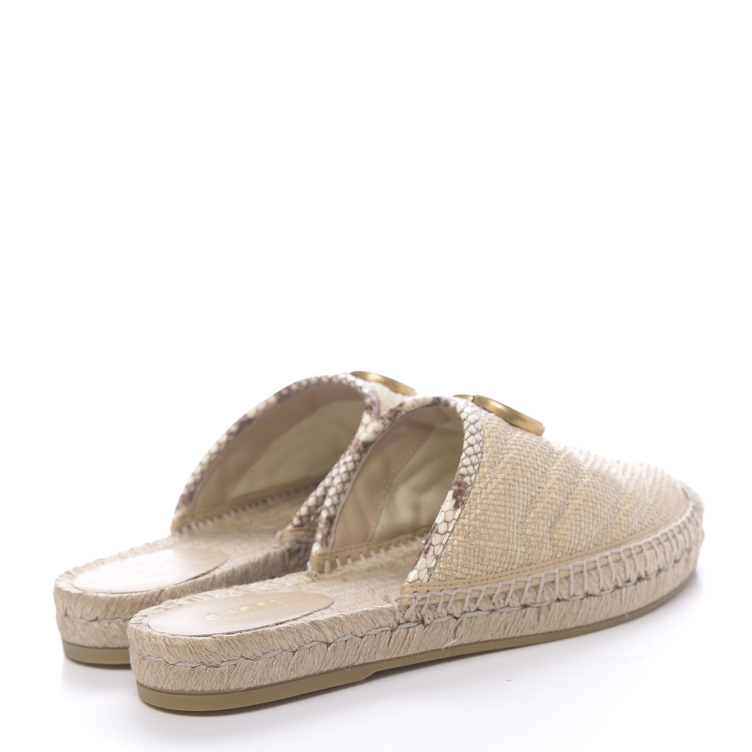Gucci Straw Elaphe Matelasse GG Marmont Espadrille Slippers 37 Natural Cream Brown 4 of 12