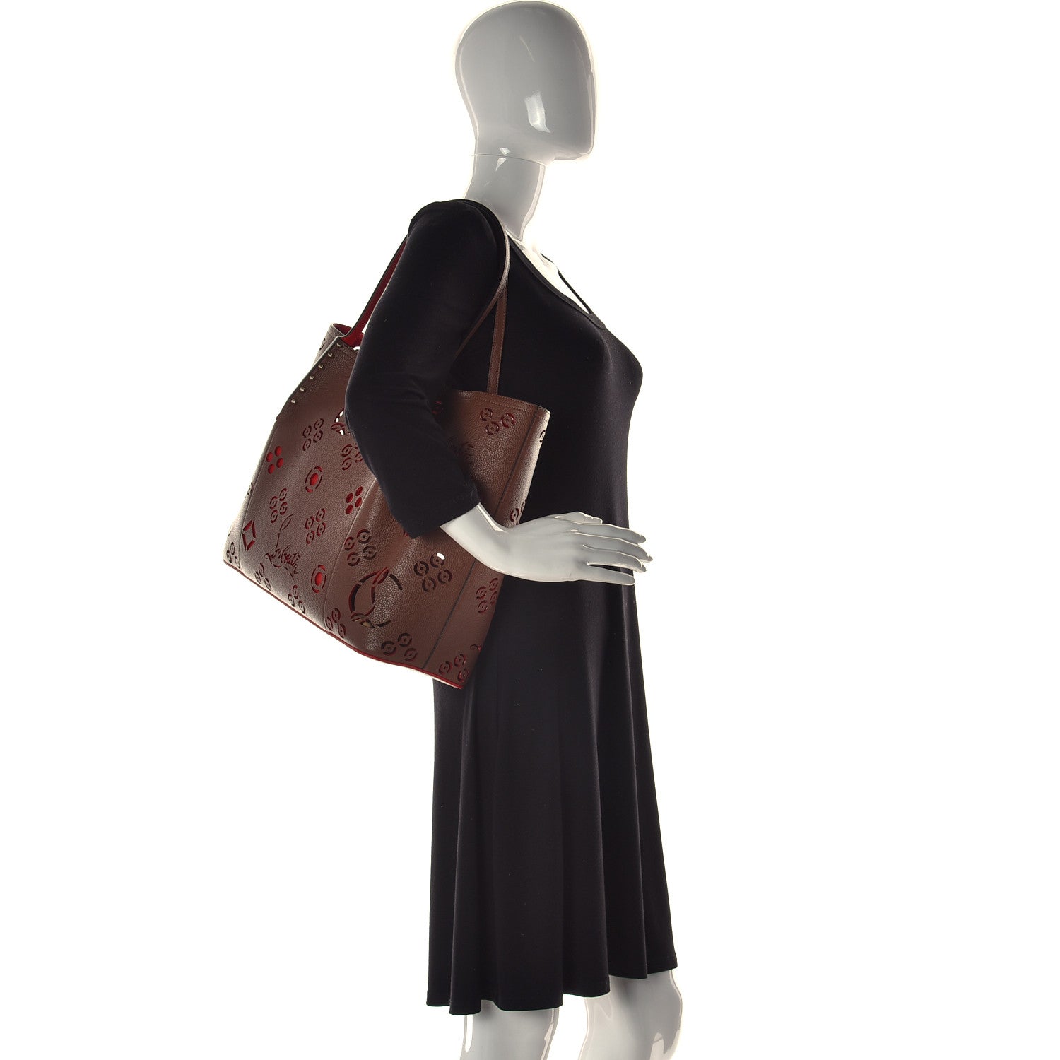 Christian Louboutin Calfskin Loubinthesky Large Perforated Cabarock Spikes Tote Biscotto 2 of 13
