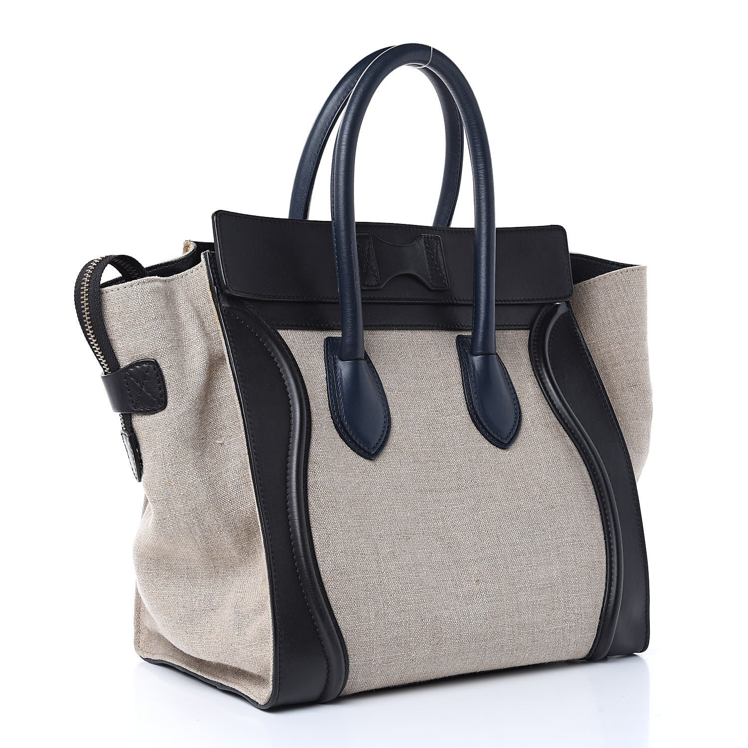 Celine Linen Smooth Calfskin Mini Bi-Color Luggage Natural Black 3 of 19