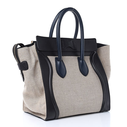 Celine Linen Smooth Calfskin Mini Bi-Color Luggage Natural Black 3 of 19