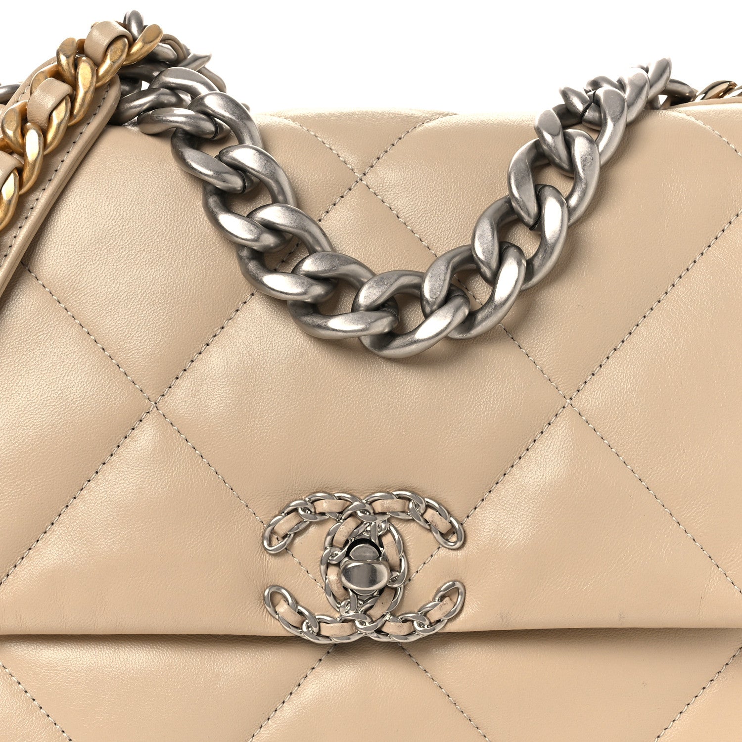 Chanel Lambskin Quilted Large Chanel 19 Flap Beige 7 of 13